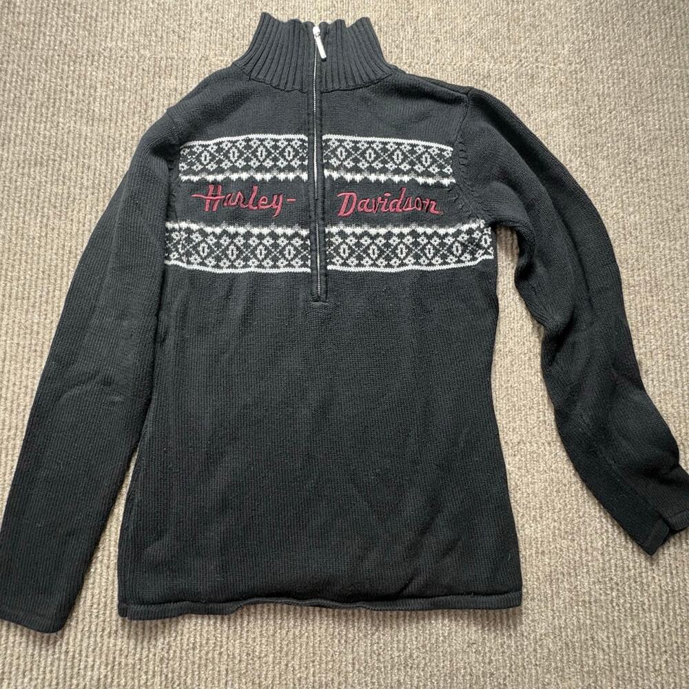 Harley Davidson Half Zip Fair Isle Embroidered Logo Sweater Women’s Size Medium